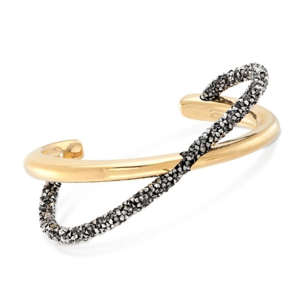 Swarovski Crystal "Crystaldust" Metallic Gray Crystal Cross Cuff in Gold plated